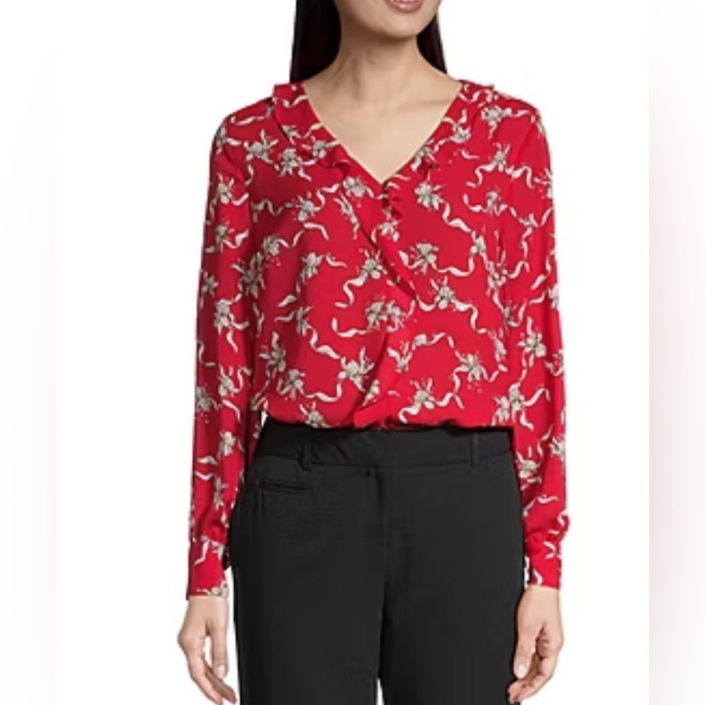 Liz Claiborne Womens V Neck Long Sleeve Blouse